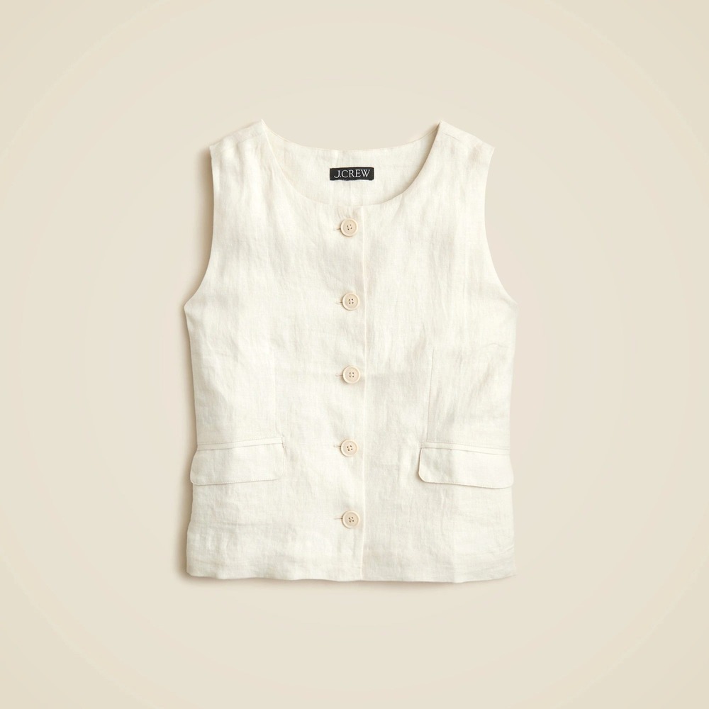 J Crew Crewneck Linen Vest Womens 6 Natural Cream Coastal Minimalist Tie Back